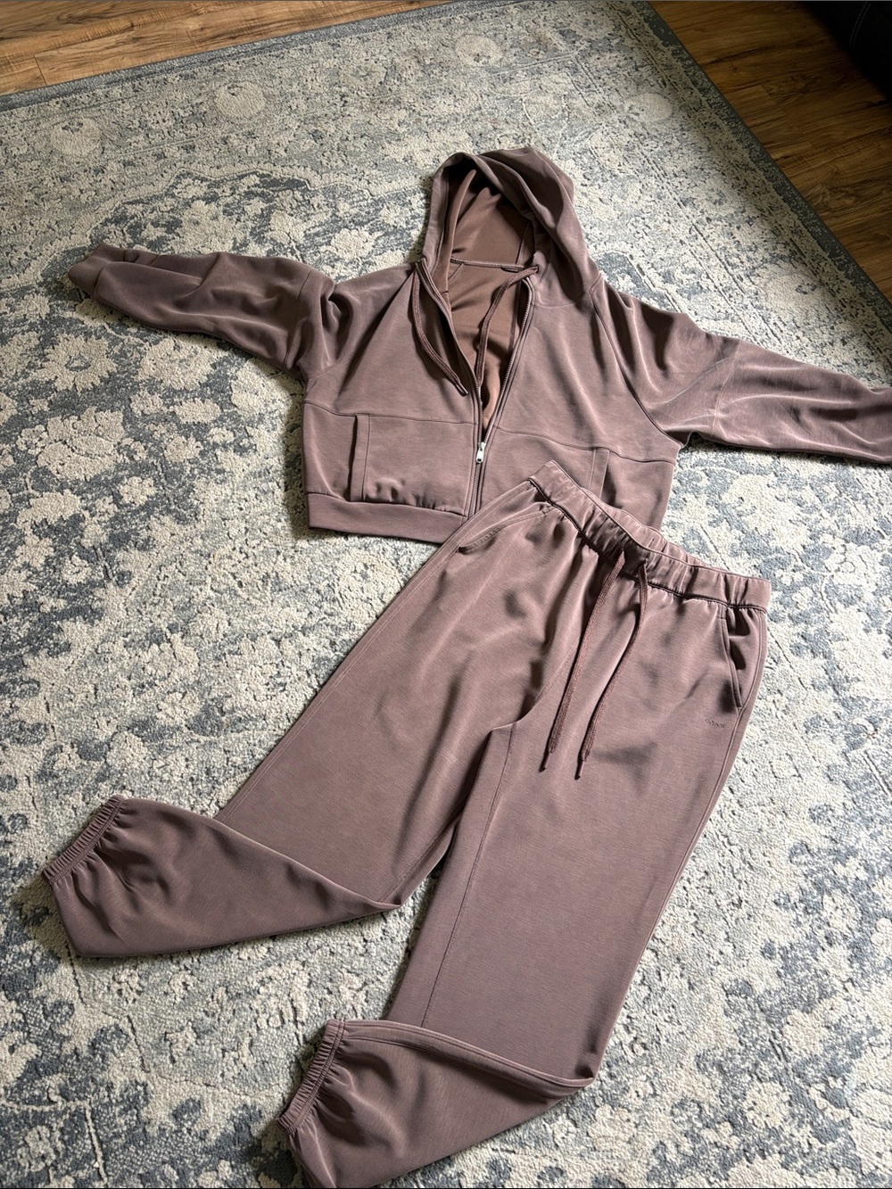 Prana Taupe Brown Zip-Up Bomber Hoodie & sweatpants set